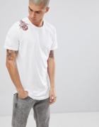 Jack & Jones Originals Longline T-shirt With Embroidered Rose - White