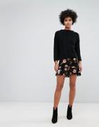 Vero Moda Floral Frill Hem Mini Skirt - Black