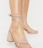 Truffle Collection Wide Fit Strappy Mid Heeled Sandal With Square Toe In Beige-neutral