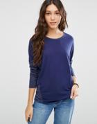 Asos Linen Mix T-shirt With Long Sleeves - Navy