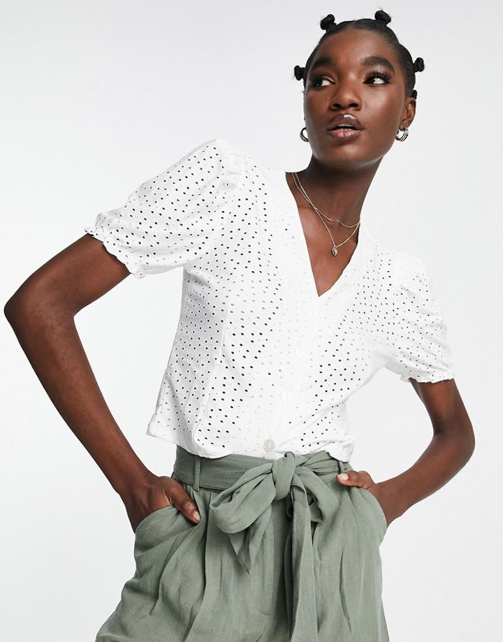 Vila Jersey Eyelet Shirt In White - White
