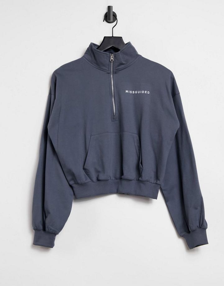 Missguided Sweatshirt With Half Zip In Gray-grey