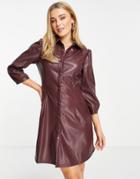 Nobody's Child Faux Leather Mini Shirt Dress In Blackcurrant-purple