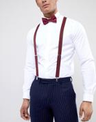 Asos Design Suspender And Bow Tie Set With Contrast Back In Burgundy And Navy - Red