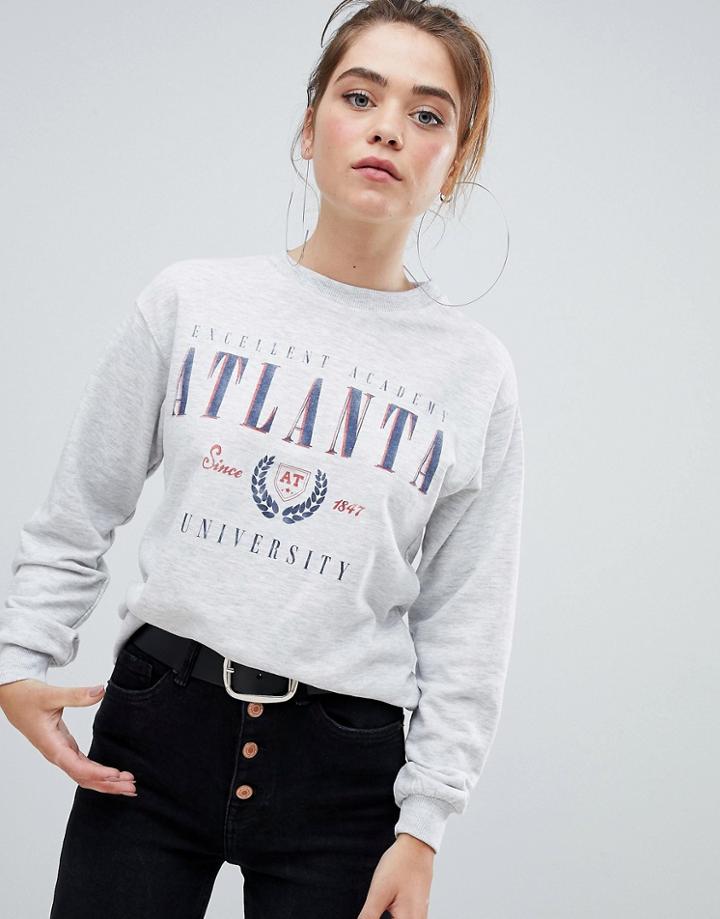 Bershka Atlanta Print Sweater In Gray - Green