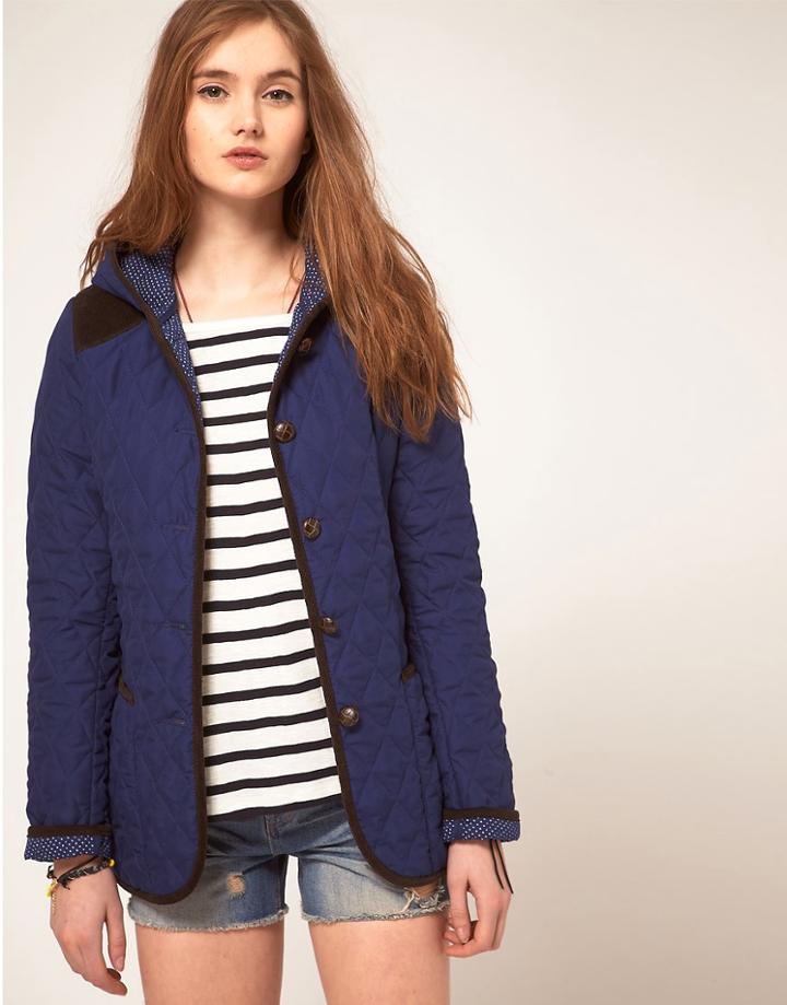 Asos Hooded Quilted Jacket With Spot Lining - Black