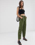 Weekday Contrast Stitch Cargo Pants In Khaki Green - Green