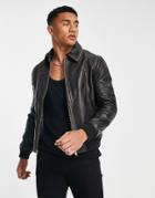 Barneys Originals Vintage Style Leather Jacket In Black