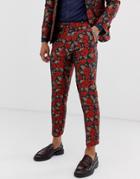 Tux Till Dawn Slim Fit Embroidered Poppy Jacquard Suit Pants - Navy