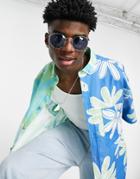 Asos Design Boxy Oversized Shirt With Large Scale Floral Print-green