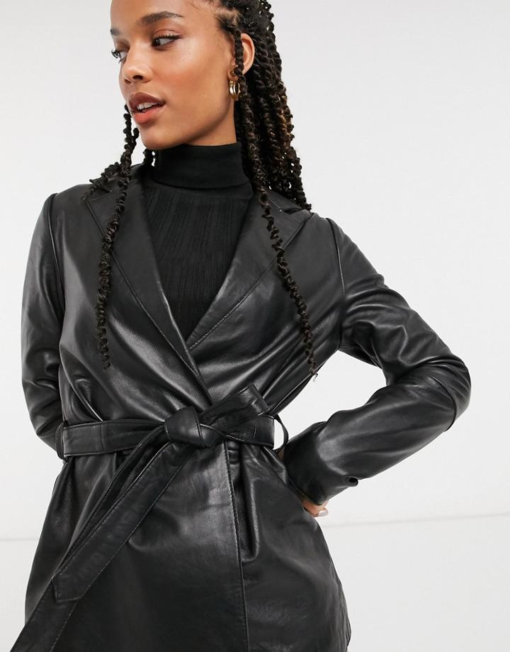 Muubaa Lightweight Tie Waist Leather Jacket In Black