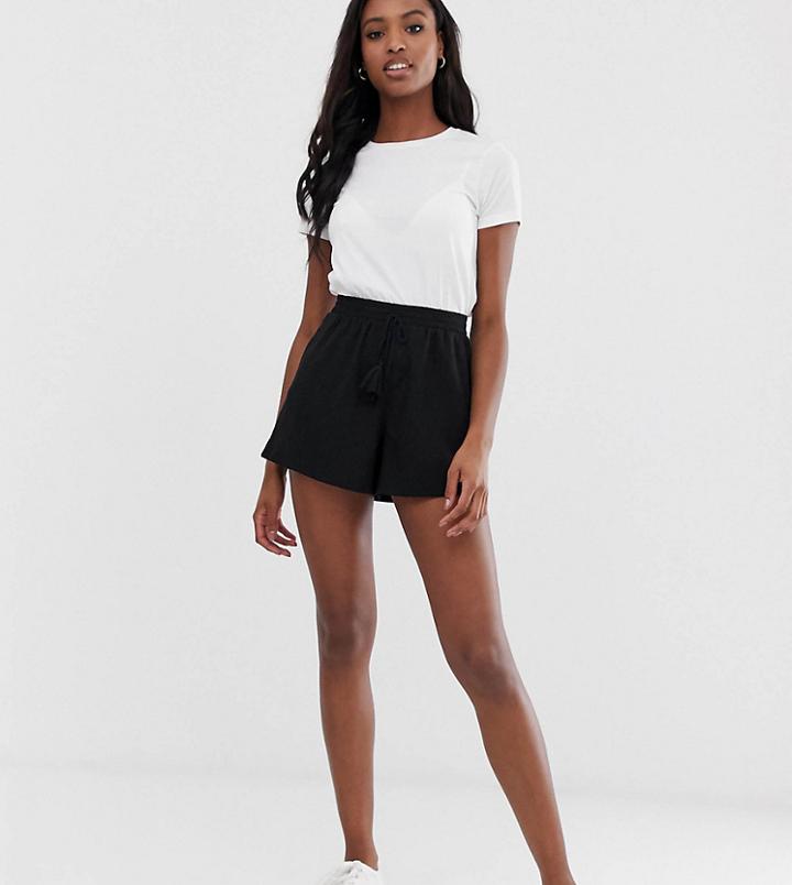 Asos Design Tall Textured Short With Shirred Waist And Drawcord-cream