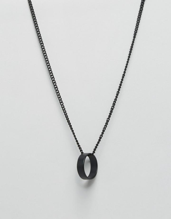 Asos Circle Pendant Necklace In Black - Black