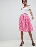 Liquorish Polka Dot Pleated Prom Skirt - Pink