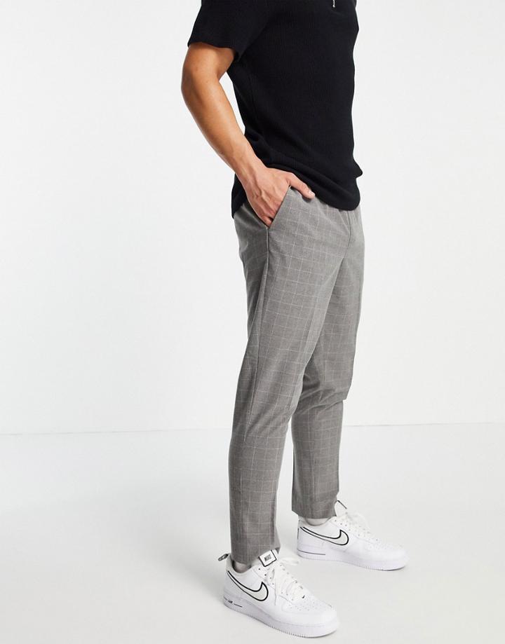 New Look Slim Smart Pants In Gray Check-grey