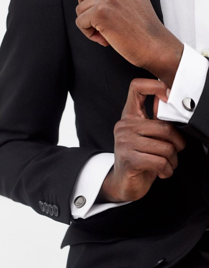 Moss London Cufflinks With High Shine Disk In Gun Metal