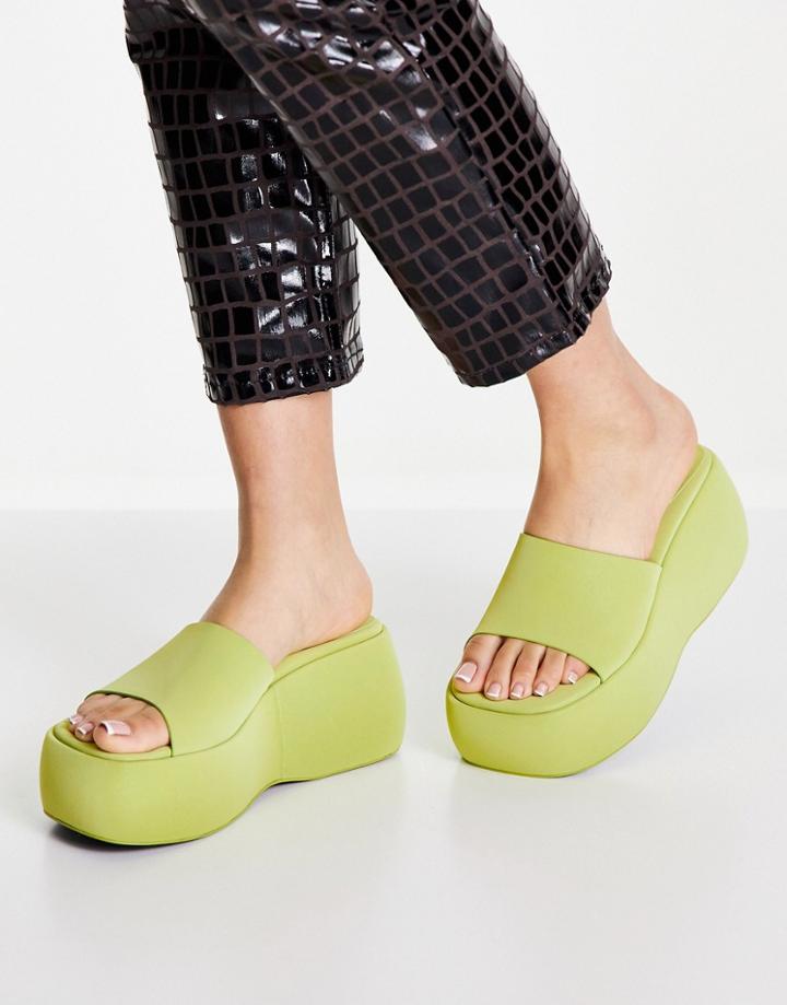 Topshop Wren Chunky Flatform Mules In Green