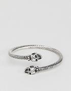 Asos Wrap Bangle With Skulls In Burnished Silver - Silver