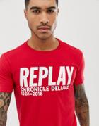 Replay Logo Text Crew Neck T-shirt In Red - Red