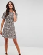 Asos Cut Out Mini Tea Dress In Leopard - Multi