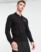 Armani Ea7 Core Id Logo Long Sleeve Polo In Black