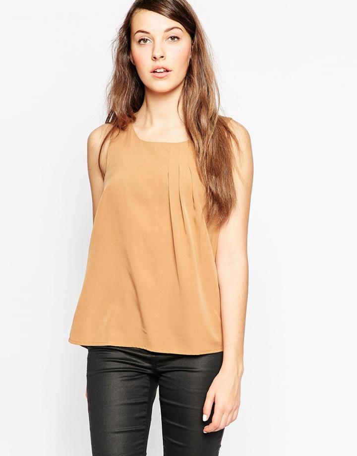 Vero Moda Sleeveless Tank With Pleat Detail - Tobacco Brown