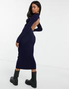Asos Design Knit Midi Dress With Open Back In Navy