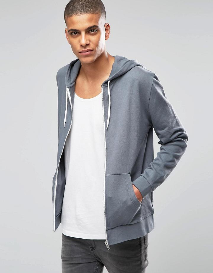 Asos Zip Up Hoodie In Gray - Gray