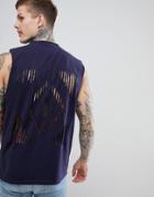 Boohooman Tank With Cut Out Back In Navy - Navy