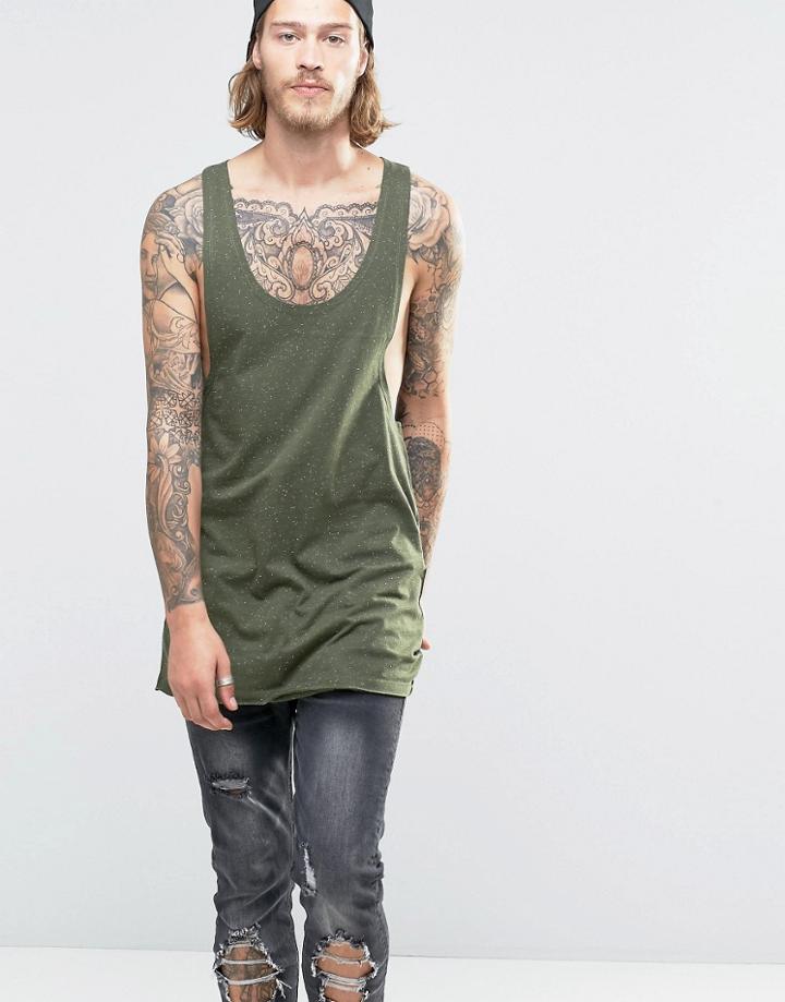 Asos Speckle Oversized Tank With Extreme Racer Back - Green