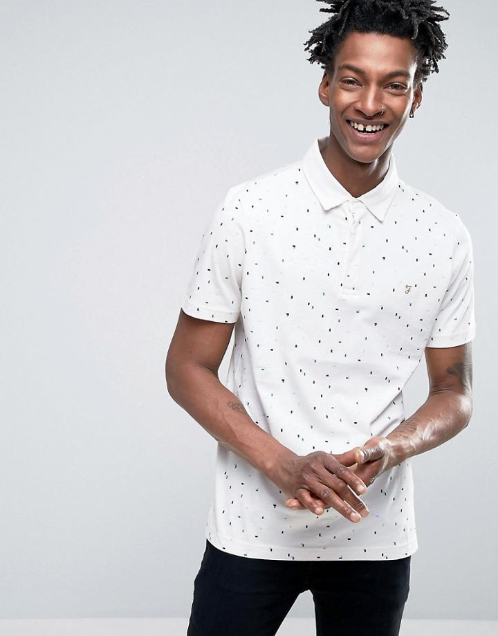 Farah Jude Allover Print Polo Slim Fit In Ecru - White