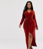 Koco & K Plus Soft Touch Ruched Knot Front Midi Dress In Rust - Red