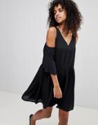 Monki Cold Shoulder Smock Dress - Black
