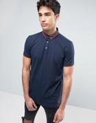 Brave Soul Polo Shirt With Woven Collar - Navy