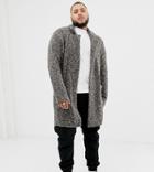 Asos Design Plus Heavyweight Textured Duster Jacket In Gray - Gray