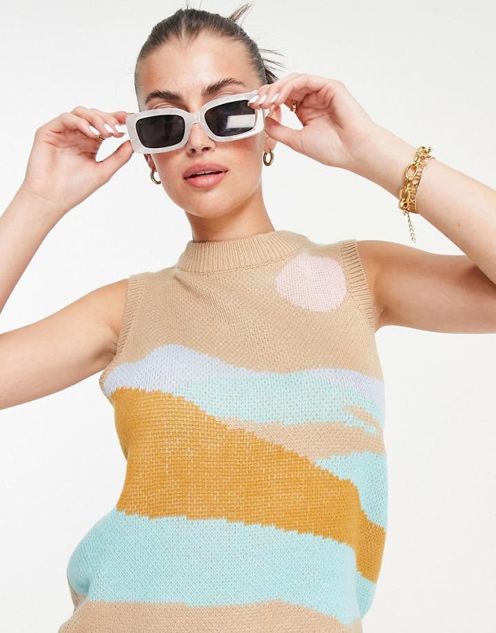 Annorlunda Knitted Tank With Landscape Print-neutral