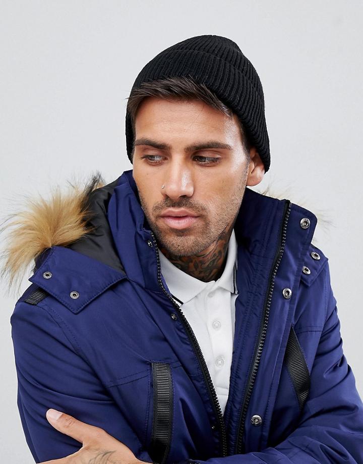 Asos Design Fisherman Beanie In Black Recycled Polyester
