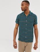 Ps Paul Smith Short Sleeve Revere Stripe Shirt In Teal-green