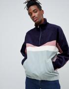 Asos Design Cord Windbreaker In Color Block - Green