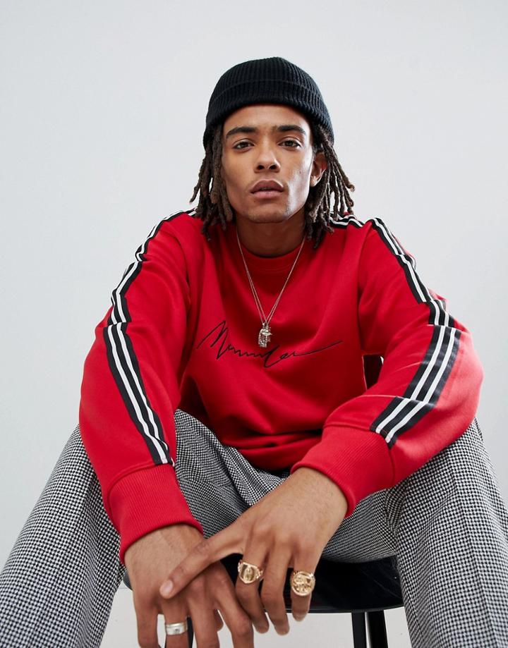 Mennace Oversized Sweat With Taping In Red - Red