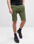 Siksilk Sweat Shorts In Khaki With Reverse Flannel - Green
