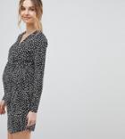 Asos Design Maternity Plisse Wrap Dress In Blurred Polka Dot - Multi