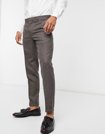 Shelby & Sons Slim Pants With Turn Up In Brown Tweed