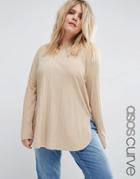 Asos Curve Tunic Top With Side Splits And Curve Hem - Beige