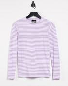 Pieces Long Sleeve T-shirt In Lilac Stripe-purple