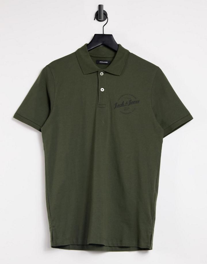 Jack & Jones Originals Round Logo Polo Top In Forest Night-green