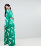 Asos Curve Maxi Tea Dress With Open Back In Green Floral - Multi