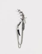Asos Design Statement Ear Cuff With Cross And Feather In Burnished Silver Tone - Silver