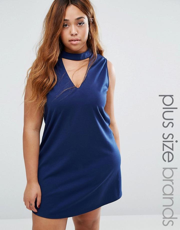 Ax Paris Plus Dress With Cut Out Neckline - Navy