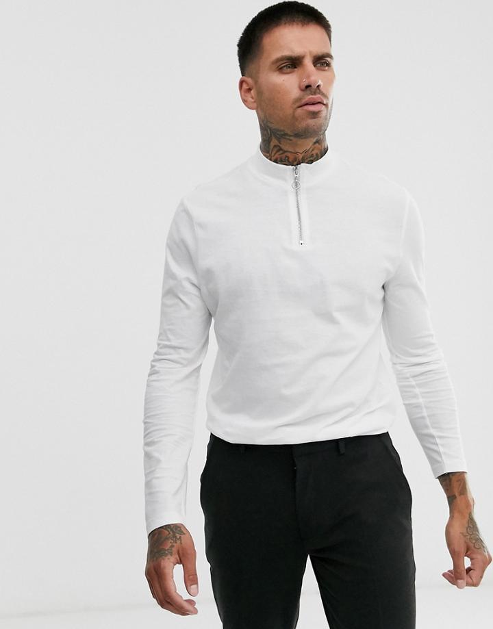 Asos Design Organic Long Sleeve T-shirt With Zip Turtleneck In White